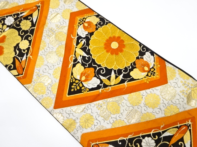 JAPANESE KIMONO / ANTIQUE FUKURO OBI / WOVEN KIKU